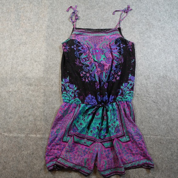 Anna Sui Pants - Anna Sui Romper Womens Small Silk Sleeveless Purple Floral Paisley Print